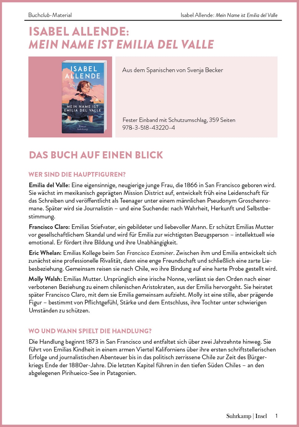 Lesekreis-Material zu "Mein Name ist Emilia del Valle"