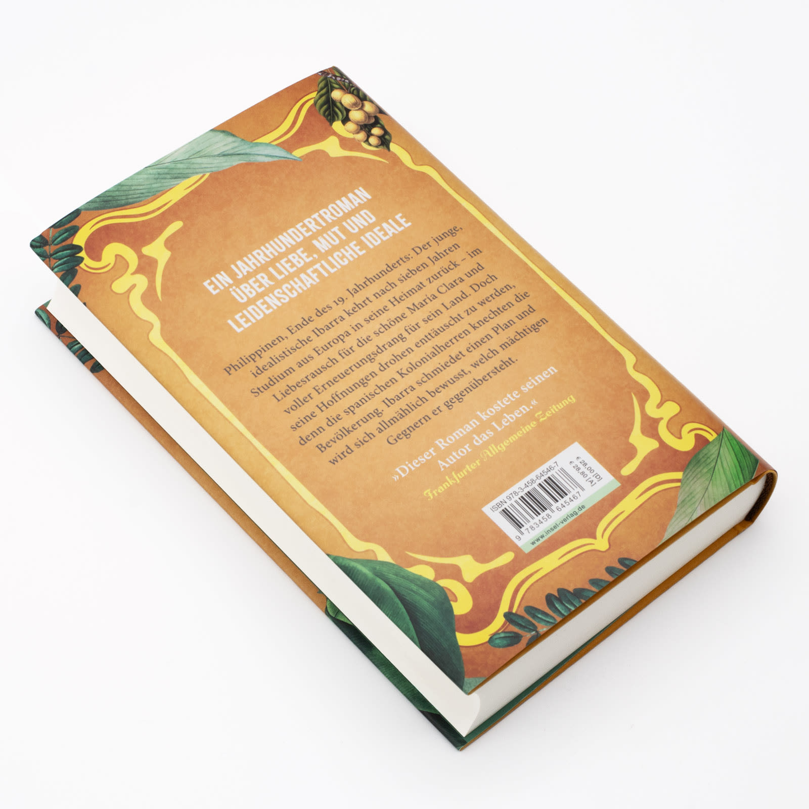 Die Buchrückseite auf weißem Grund
