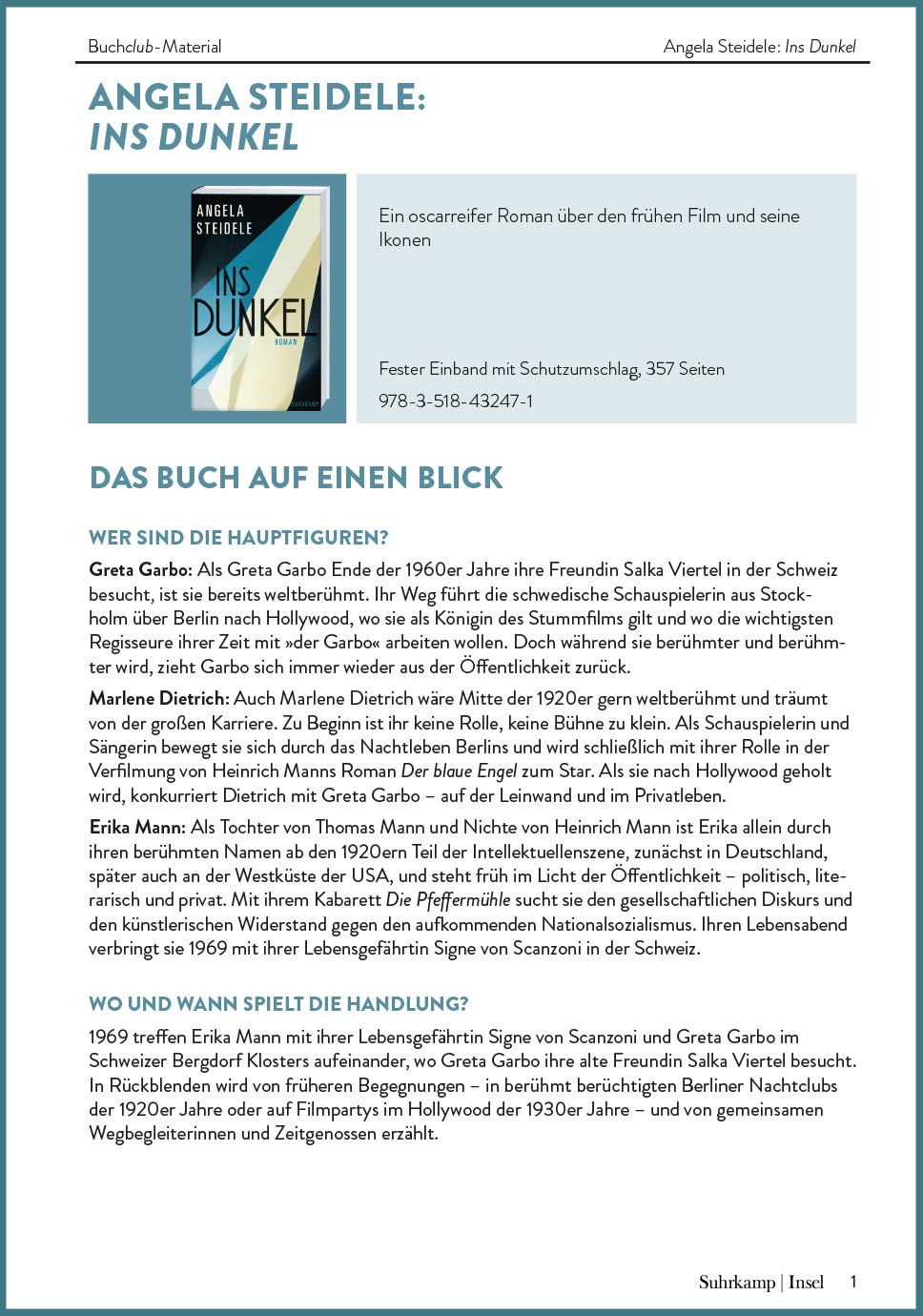 Lesekreis-Material zu "Ins Dunkel"