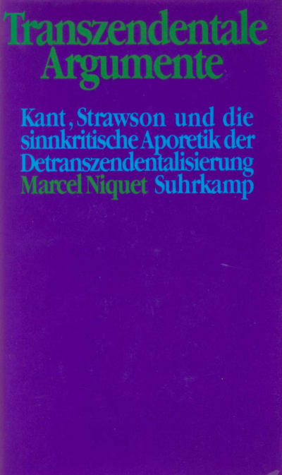 Transzendentale Argumente. Buch von Marcel Niquet (Suhrkamp Verlag)