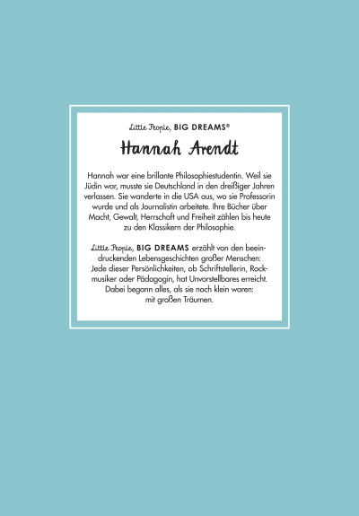 u4 zu Hannah Arendt – Little People, BIG DREAMS (Deutsche Ausgabe)