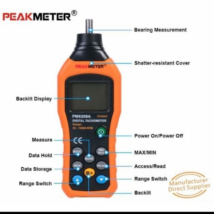 Jual Jual Digital Contact Tachometer Peakmeter Pm6208A Tachomet Contact