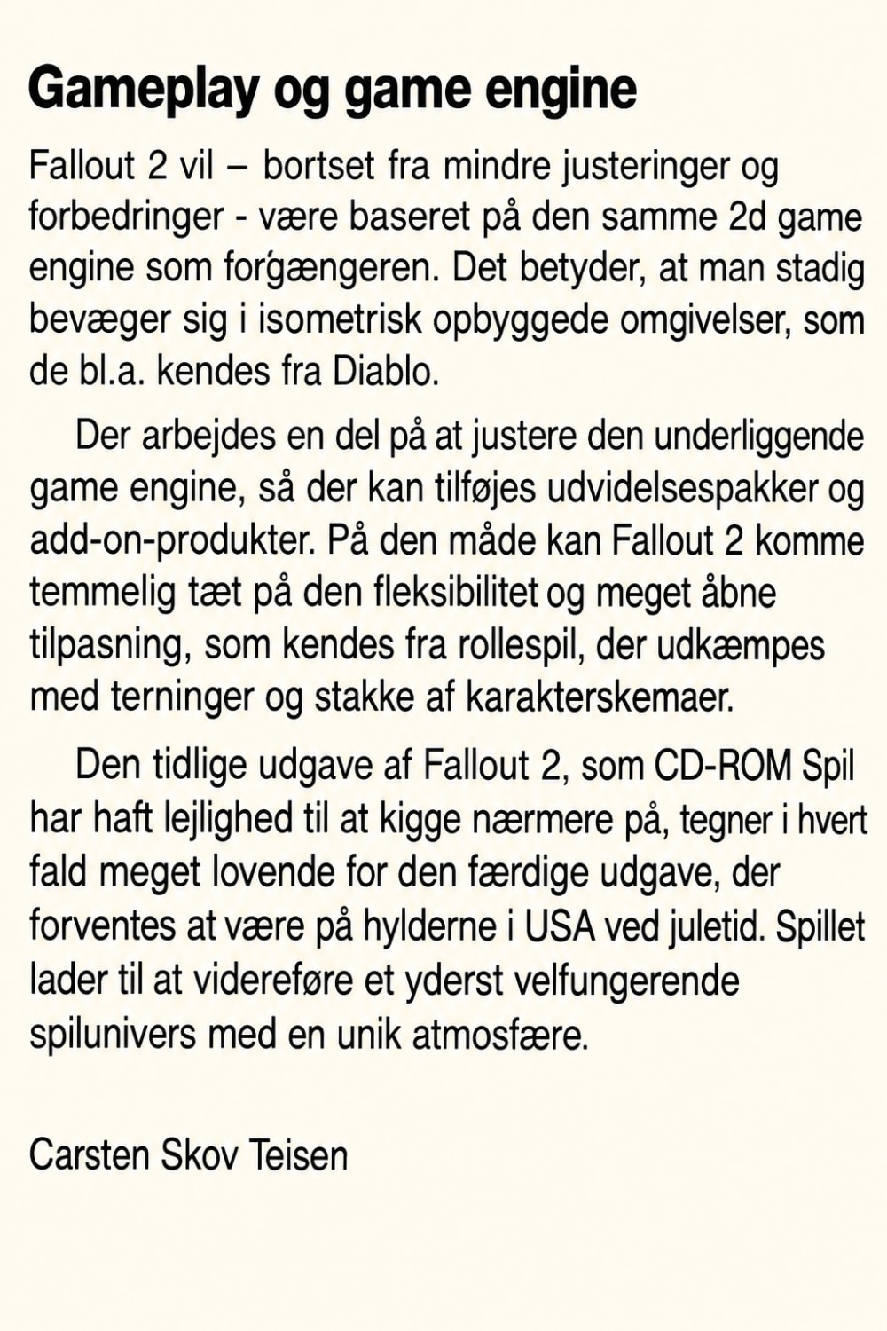 Recreated Danish engine discussion and closing preview verdict, credited to Carsten Skov Teisen.