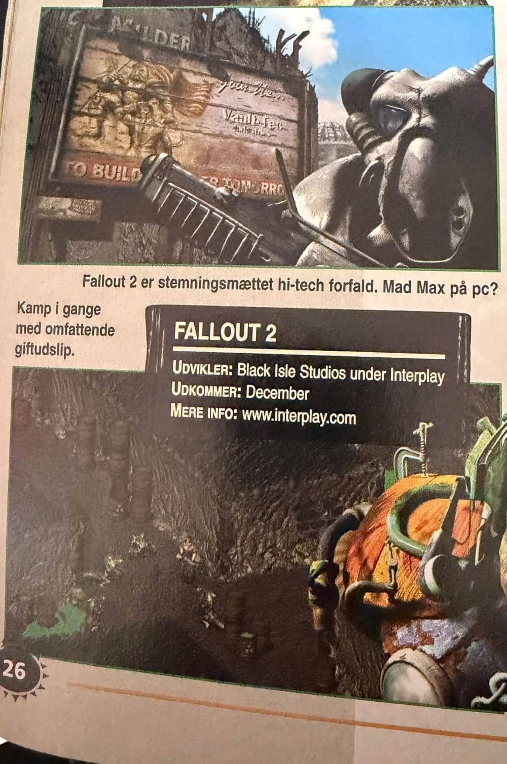 Fallout 2 artwork, December release information and combat screenshot in the magazine.