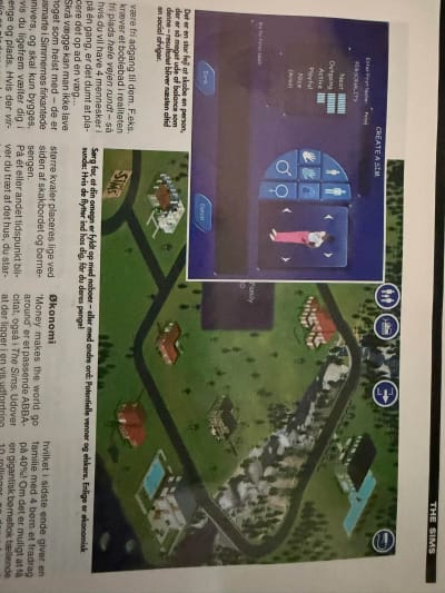 Magazine photograph of the original Create a Sim personality sliders and neighbourhood map.