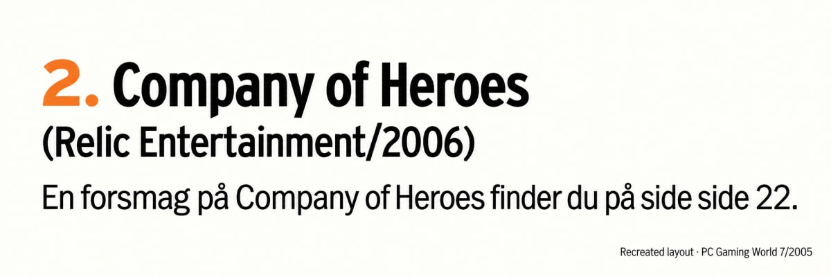Company of Heroes in second place, credited to Relic Entertainment with a 2006 release estimate.