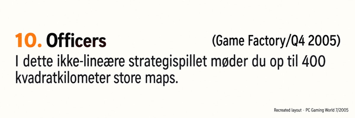 The Officers preview promising nonlinear strategy and maps of up to 400 square kilometres.