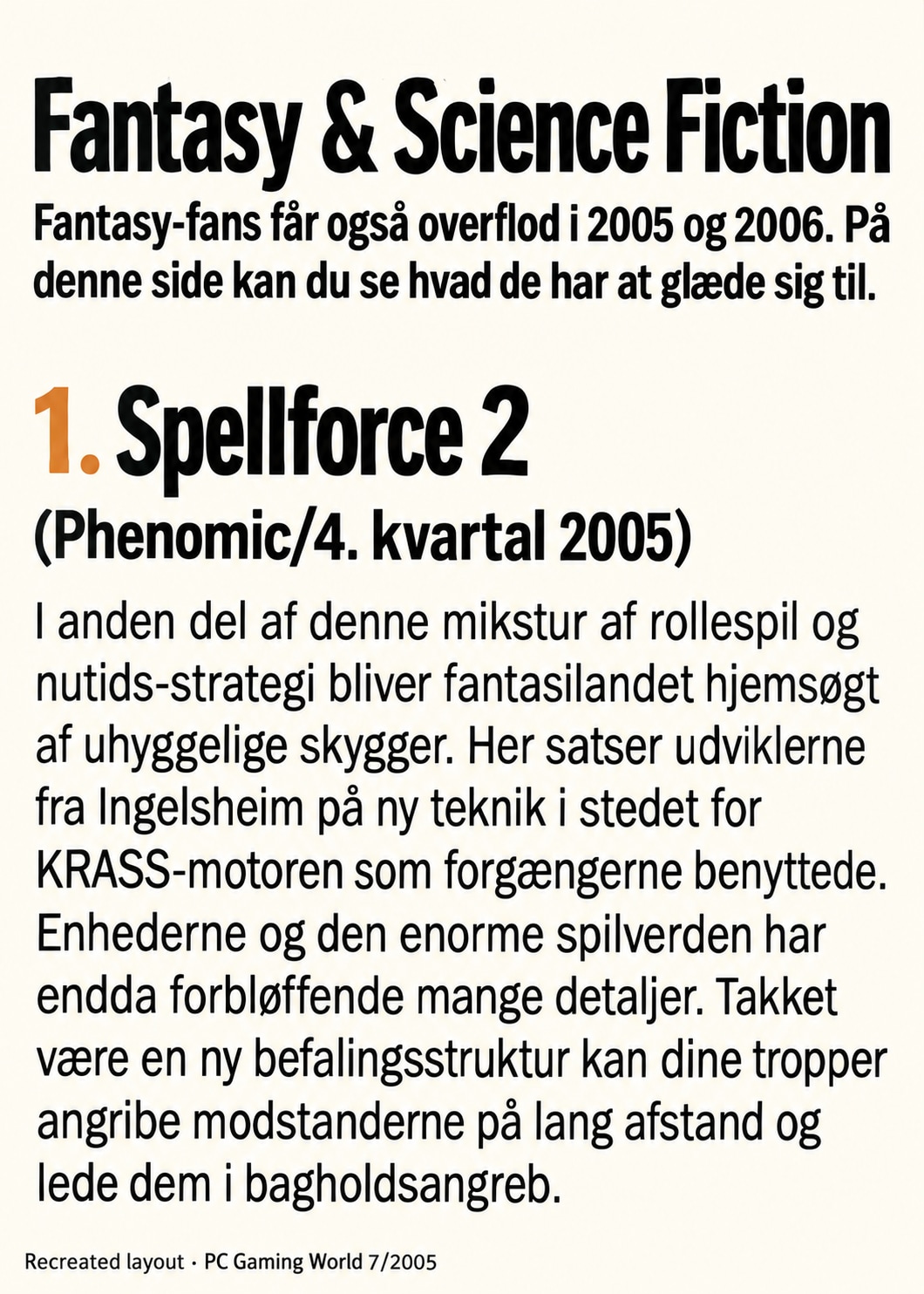 Recreated Spellforce 2 entry from PC Gaming World issue 7/2005