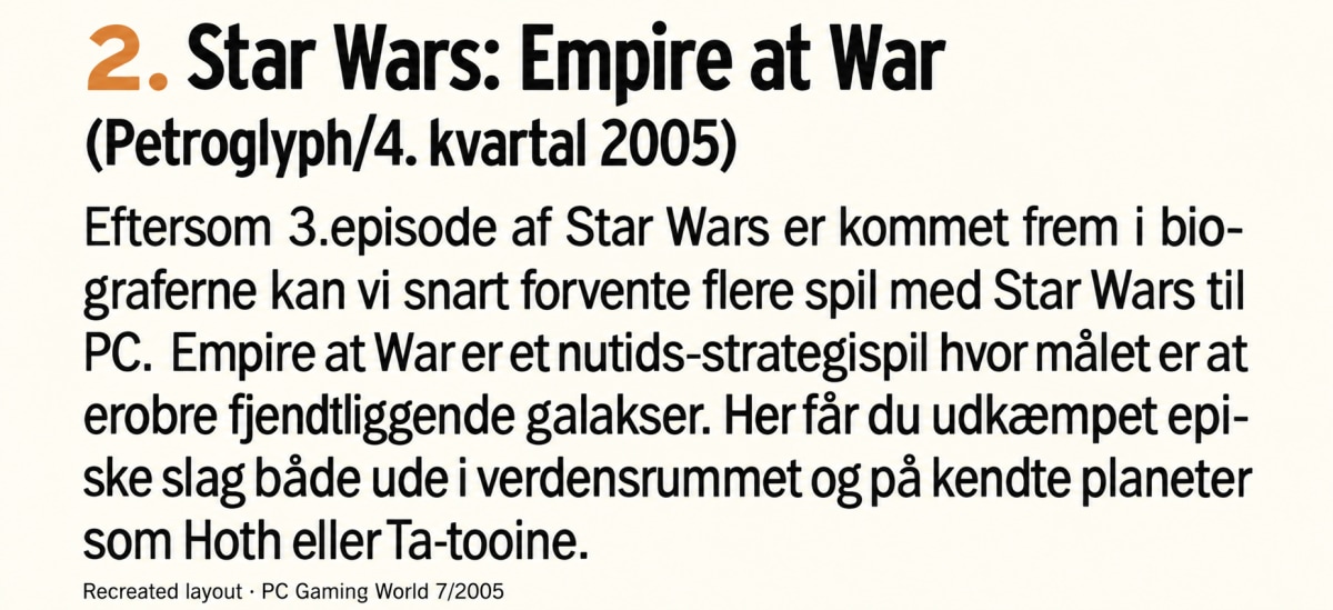 Recreated Star Wars: Empire at War entry from PC Gaming World issue 7/2005