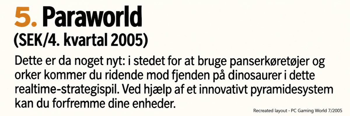 Recreated Paraworld entry from PC Gaming World issue 7/2005