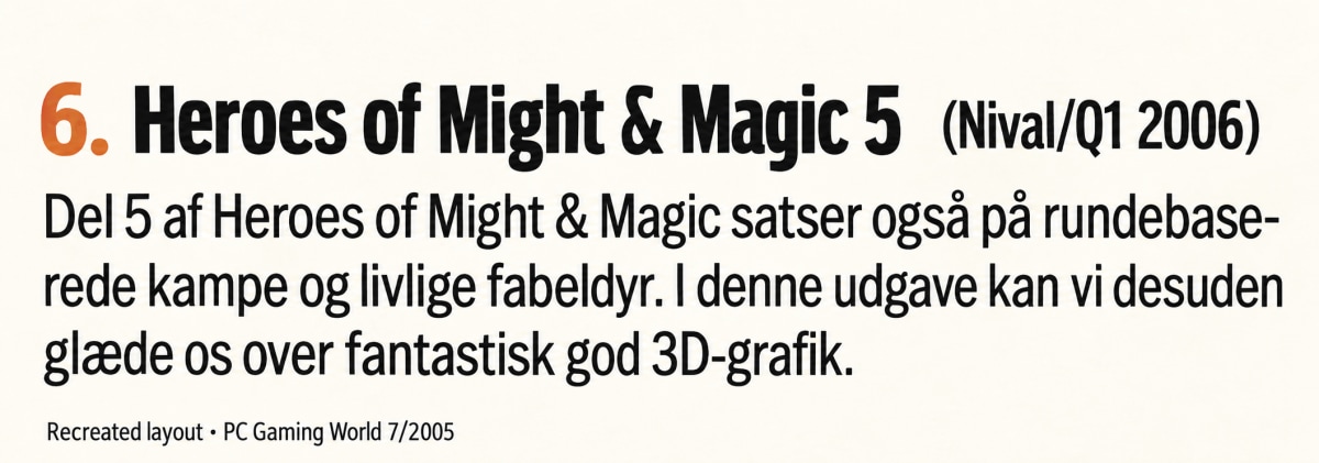Recreated Heroes of Might & Magic 5 entry from PC Gaming World issue 7/2005