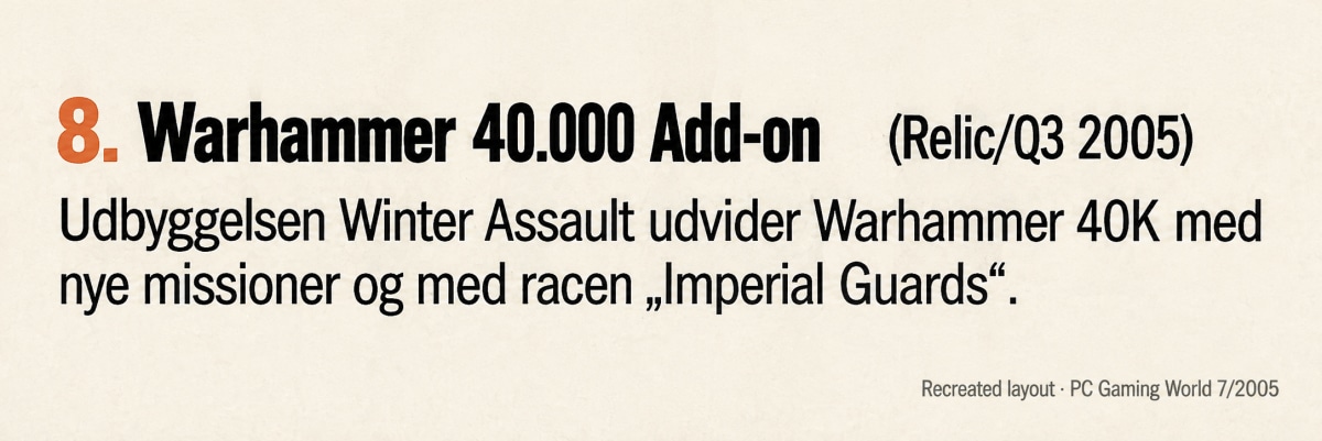 Recreated Warhammer 40.000 Add-on entry from PC Gaming World issue 7/2005