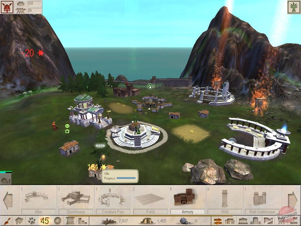 Black and White 2 settlement with construction menu, resources and an alignment fountain