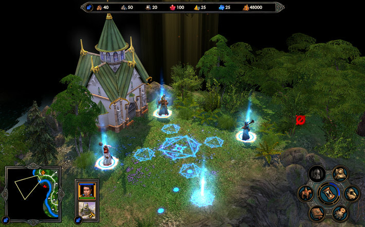 Heroes of Might and Magic V adventure map with resources, hero portrait and minimap