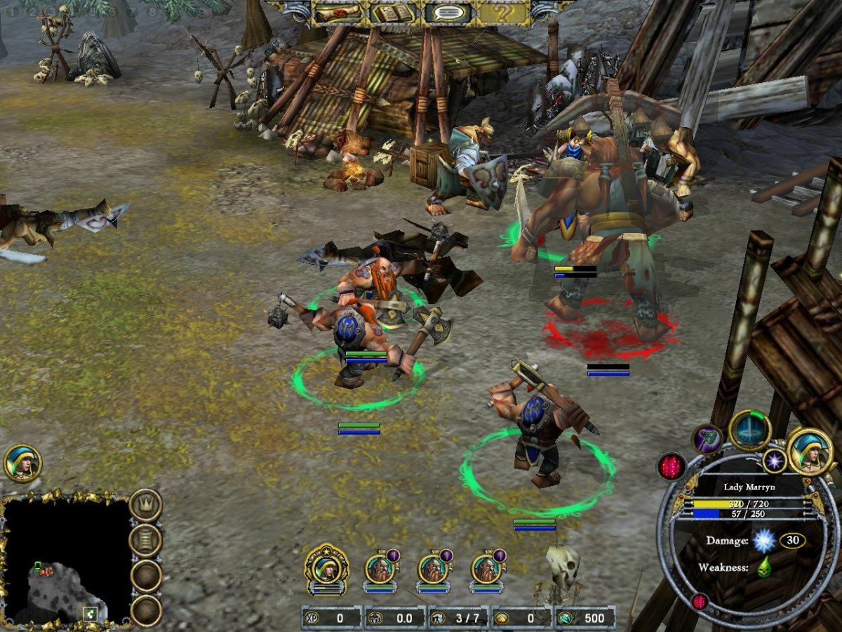 Dragonshard party in combat with character portraits, abilities, health bars and minimap