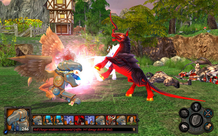 Heroes of Might and Magic V tactical battle with creature stacks and the initiative bar