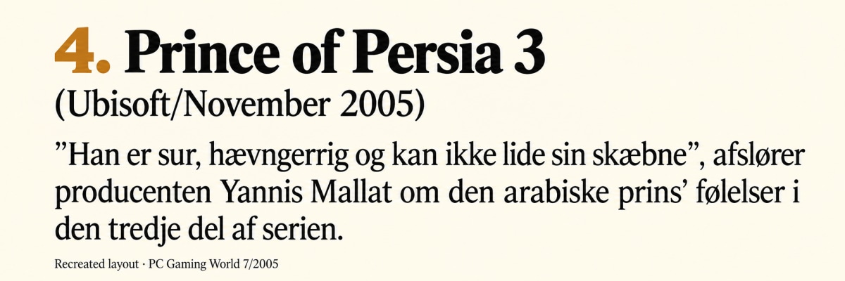 Recreated Prince of Persia 3 entry from PC Gaming World issue 7/2005