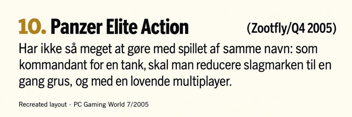 Recreated Panzer Elite Action entry from PC Gaming World issue 7/2005