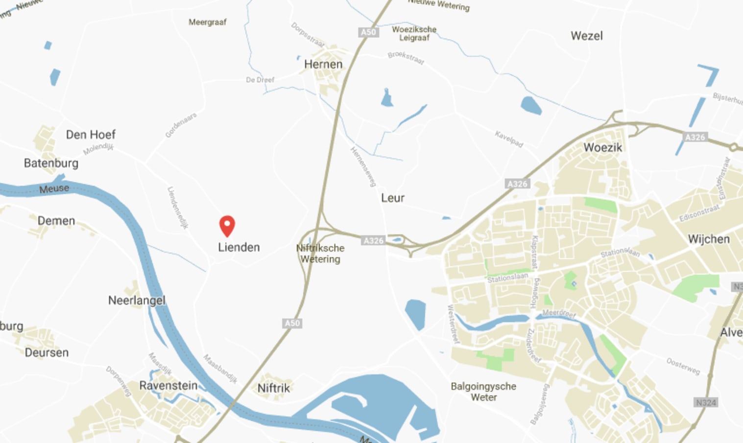 Kaart van de locatie van Sunny Stables tussen Batenburg, Hernen, en Wijchen