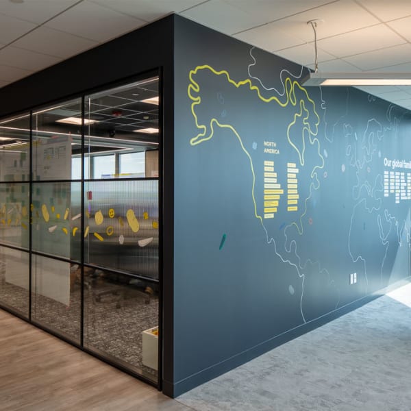 Dreamscape wallcovering, glass film, cut vinyl