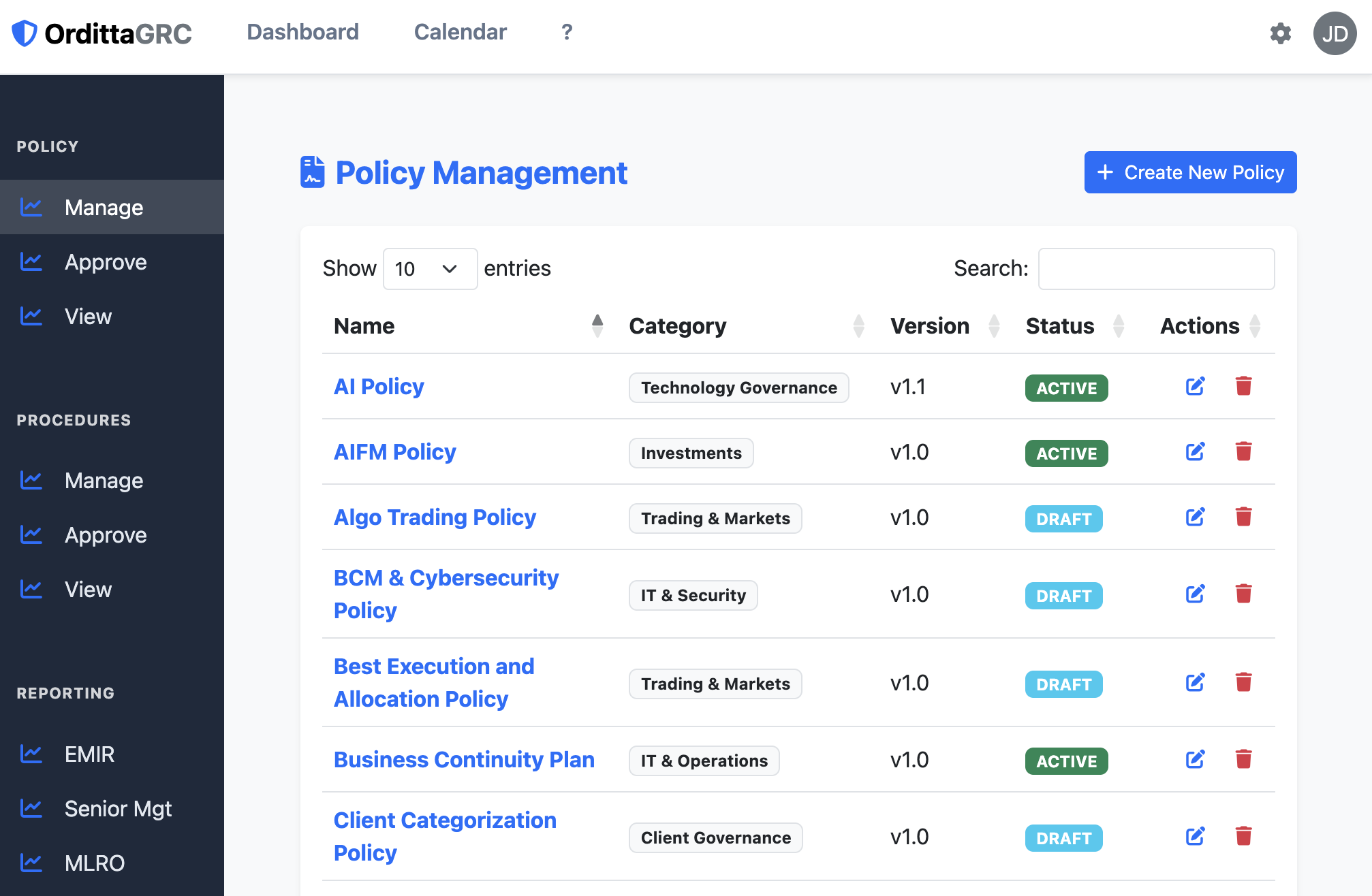 Orditta AI Regulatory Intelligence Dashboard Screenshot