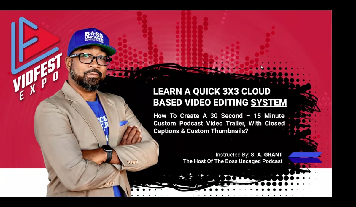Learn the quick 3x3 cloud-based video editing system to create a 30 second - 15min custom podcast video trailers, with closed captions and custom thumbnails.