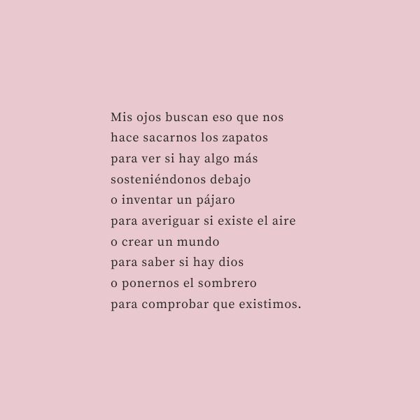 Crea Tu Frase – Frase #264942: Mis ojos buscan eso que nos hace sacarnos  los zapatos para ver si hay algo más sosteniéndonos debajo o inventar un  pájaro para averiguar si existe