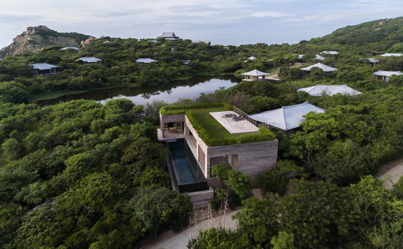 Wellness Villa tại Amanoi nhìn từ trên cao trong khuôn viên resort