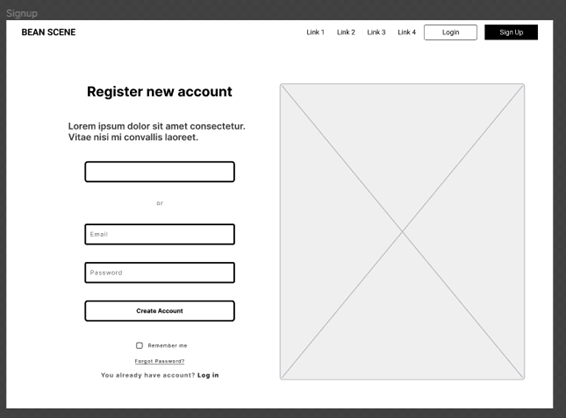 signup page wireframe
