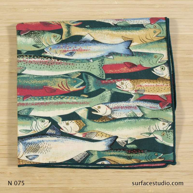 N 075 Green Red Multi Fish Patterned Napkin