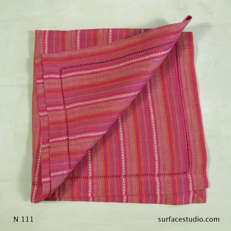 N 111 Pink Red and Brown Striped Napkin