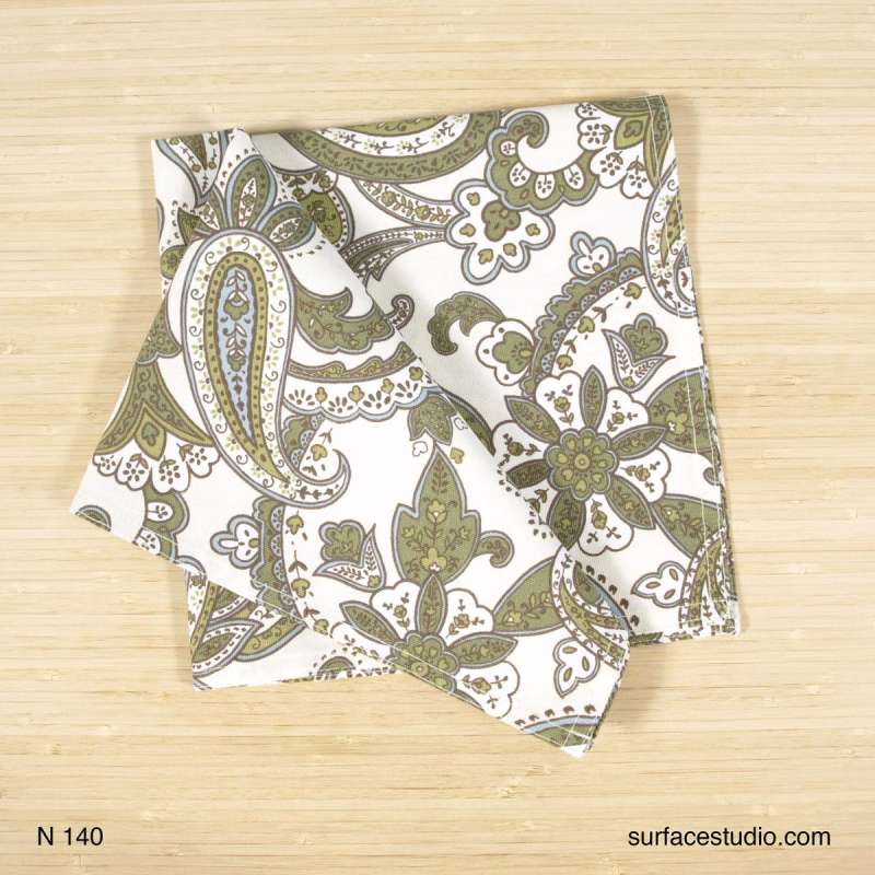 N 140 Green and White Paisley Napkin ~ 4 Available $7 Each