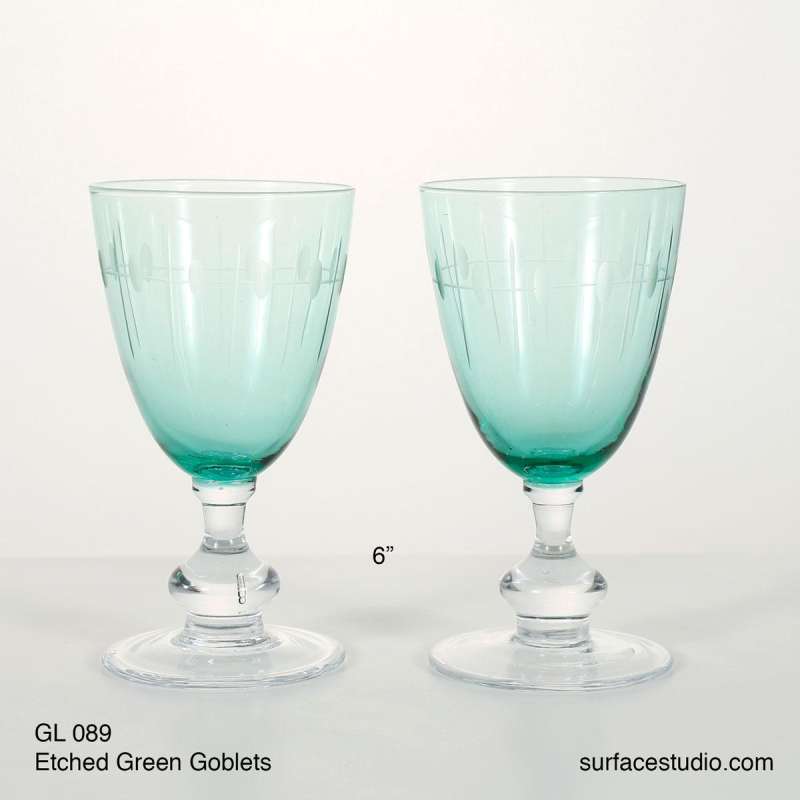 GL 089 Etched Green goblets ~ $7 per item