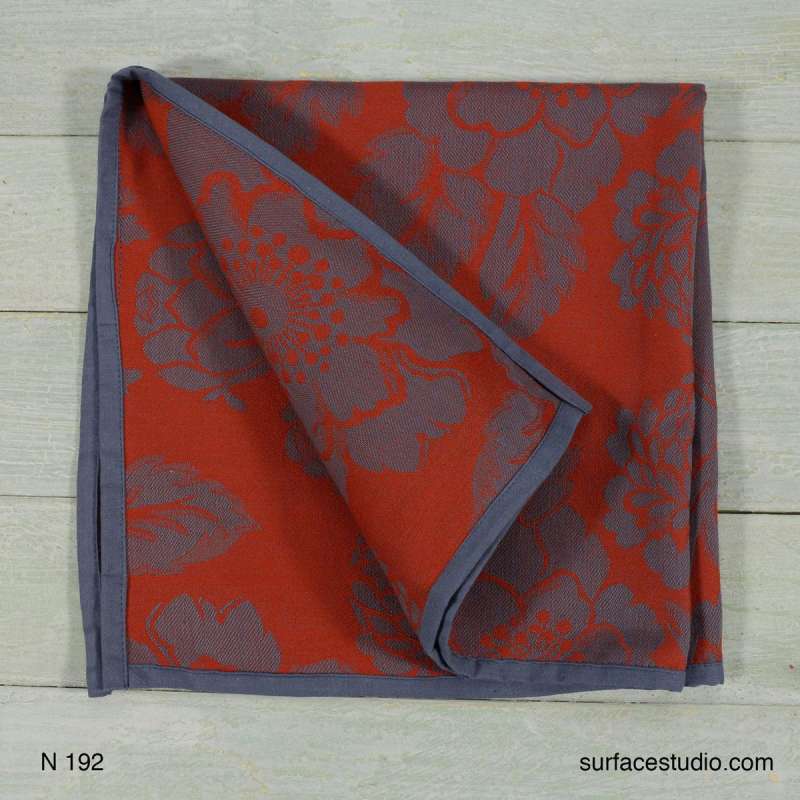 N 192 Red and Grey Floral Napkin ~ 4 Available $7 Each