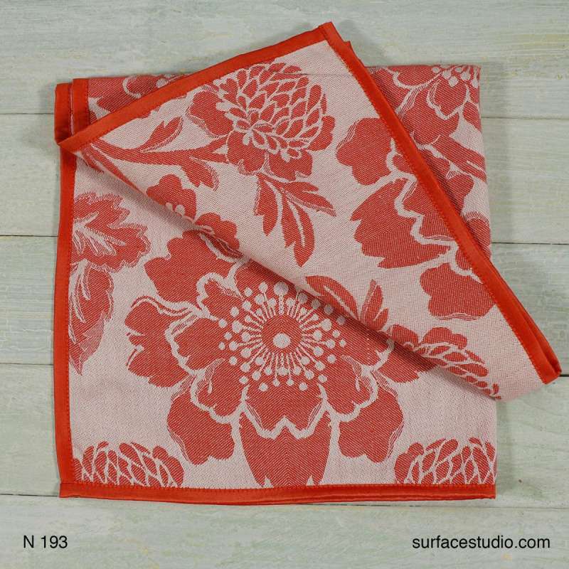 N 193 Red and White Floral Napkin ~ 4 Available $7 Each