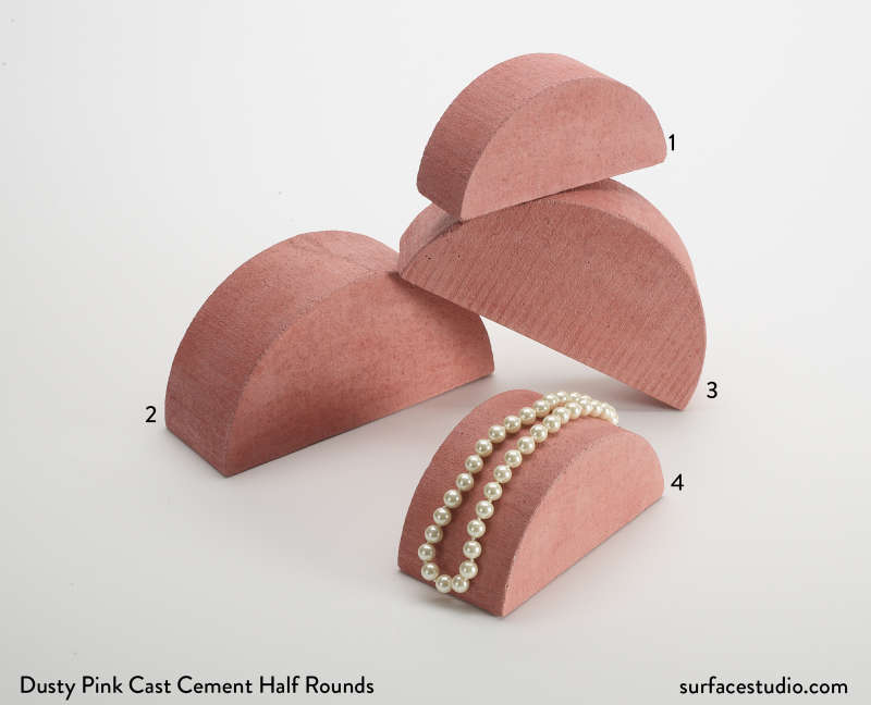 Dusty Pink Cast Cement Half Rounds (4) (M5)