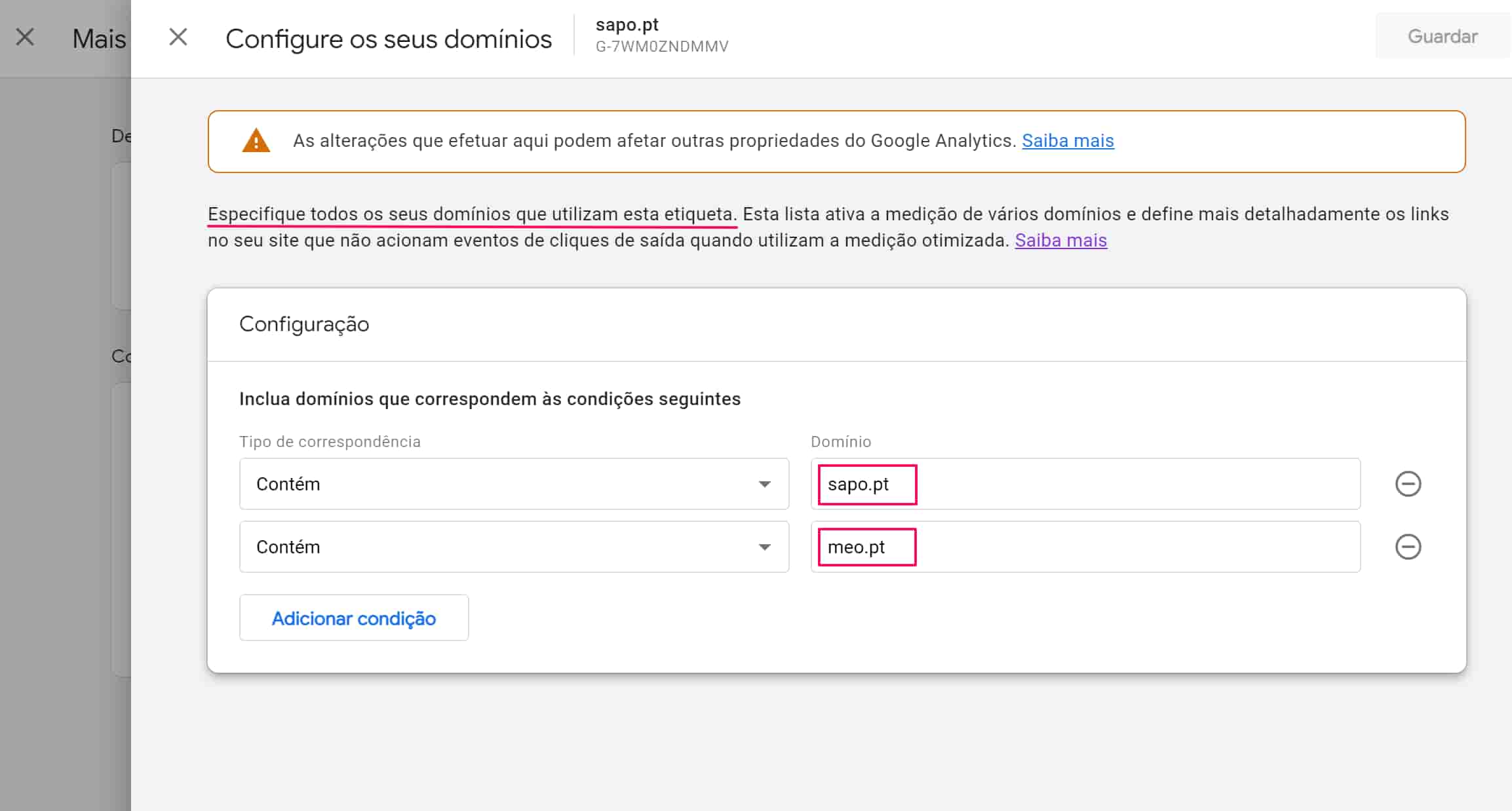 Configurar a medição cross-domain em GA4 - passo6 e 75