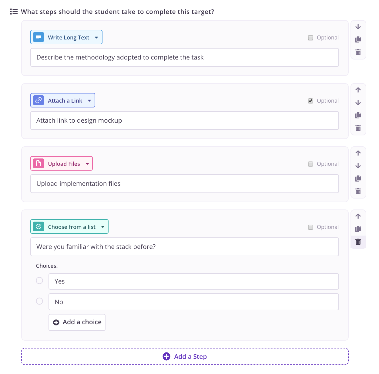 Adding a target checklist