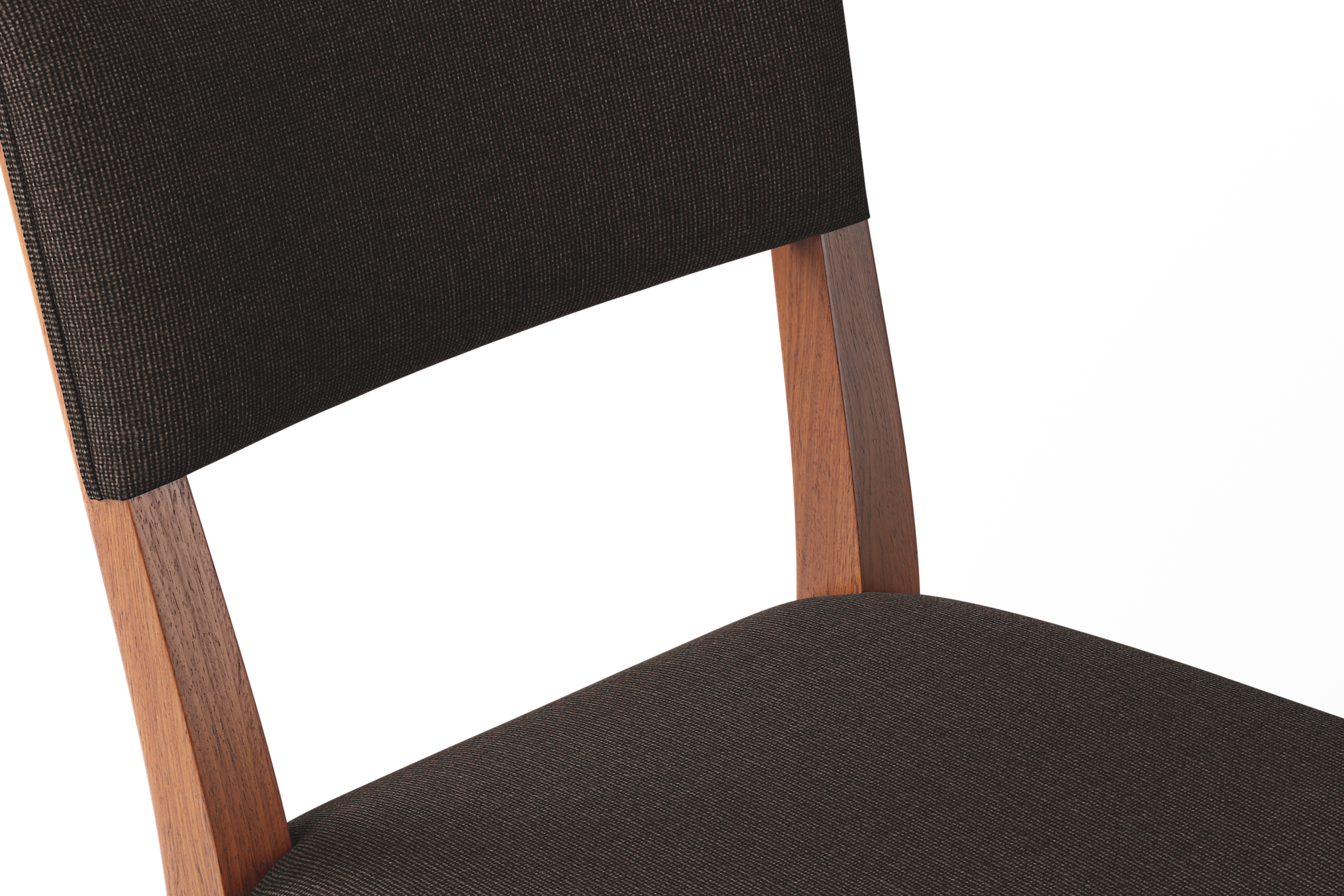 close-up of chair fabric and wood joint