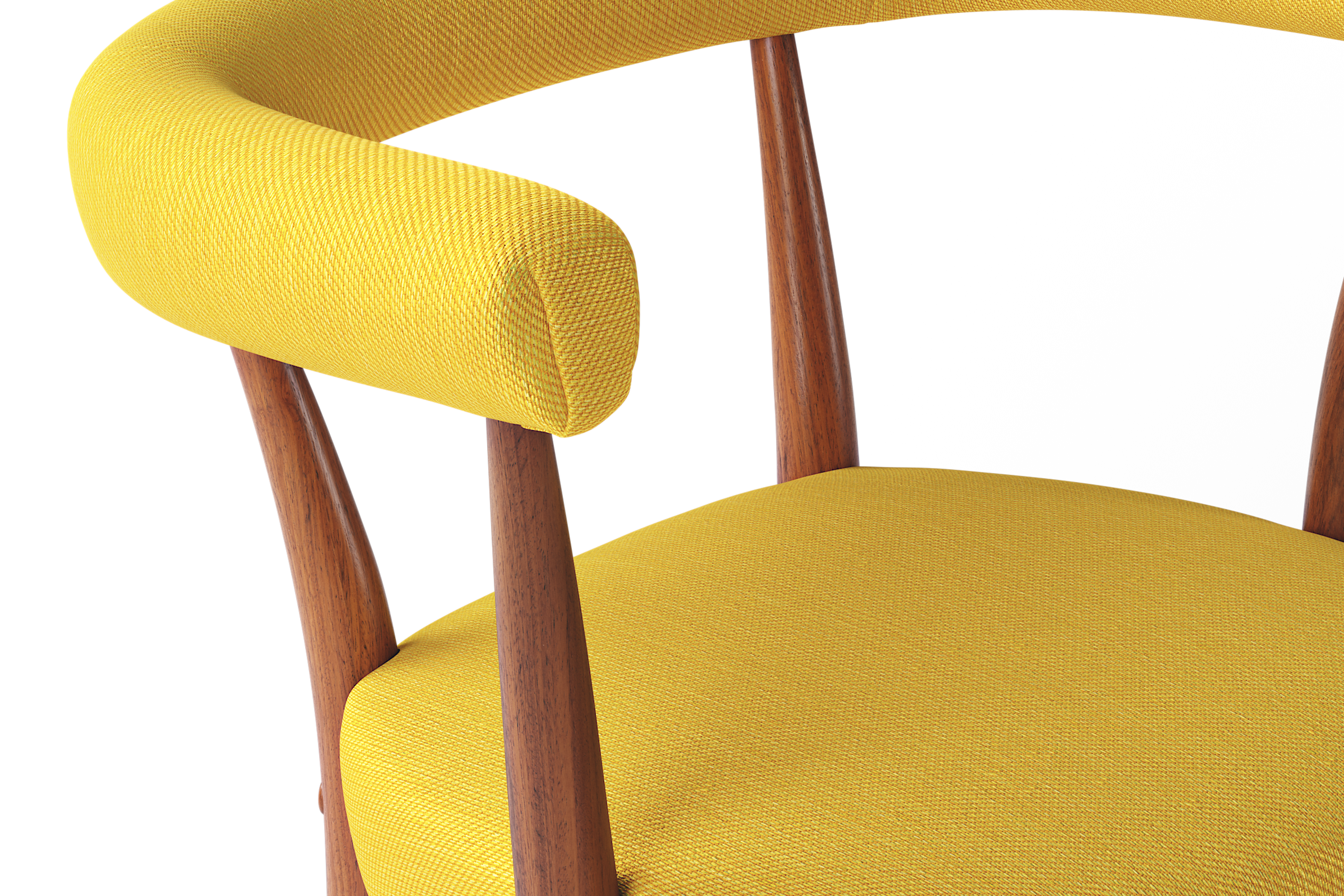 Close-up of yellow chair upholstery and armrest