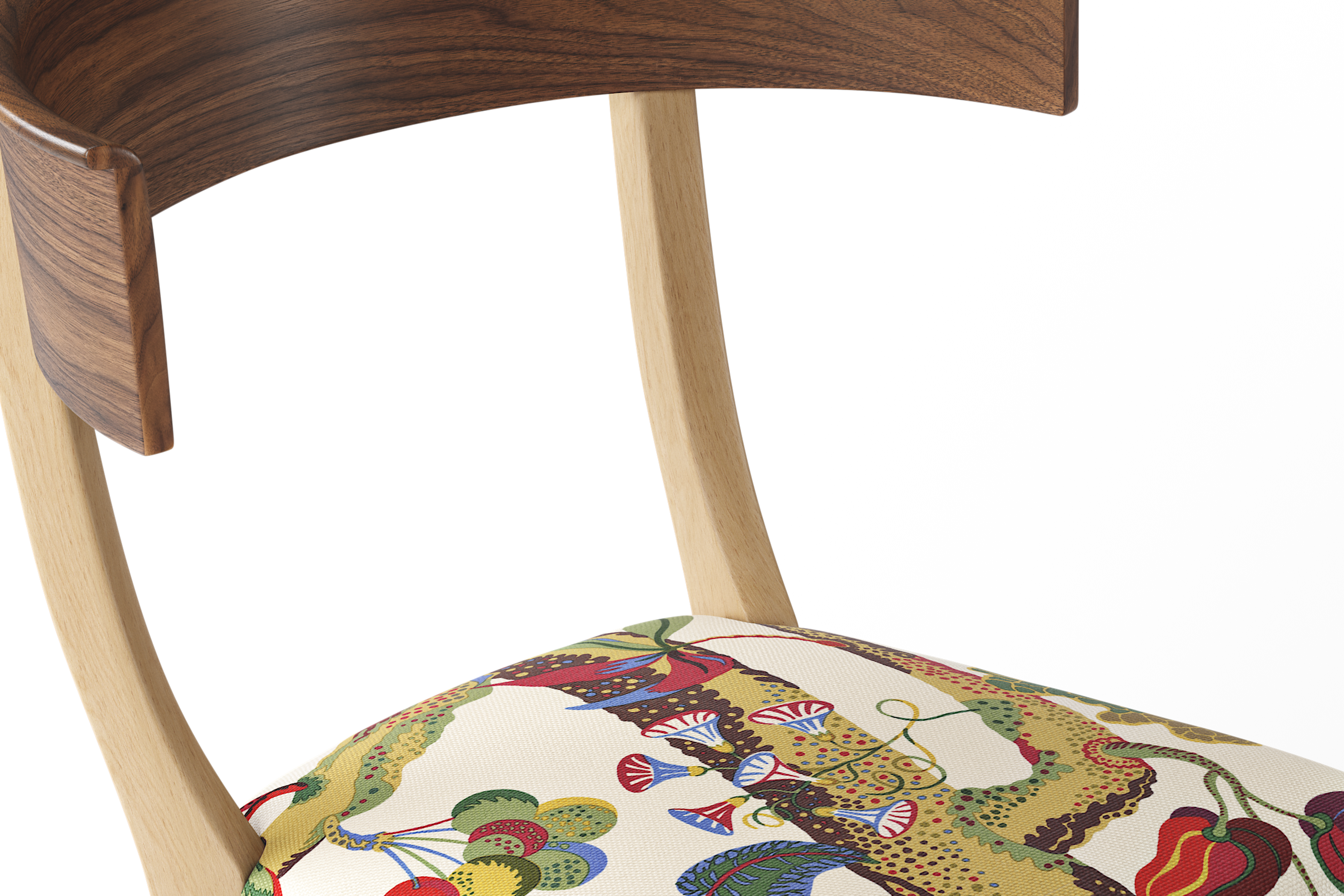 Close-up of chair back and leg joint in wood