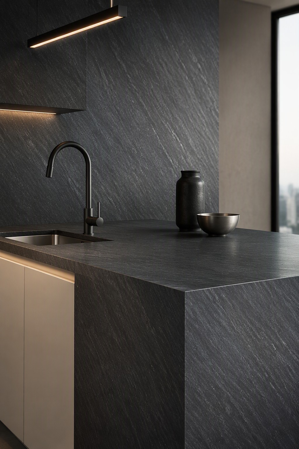 Basalt Dark Grey Sintered Stone Slab product view