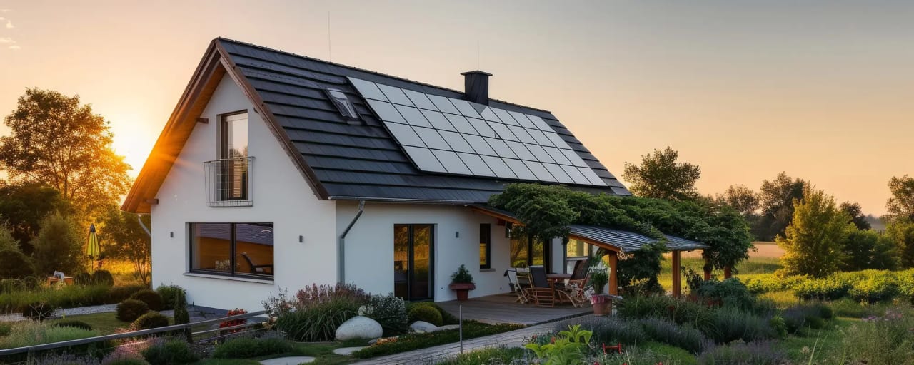 Haus in der Natur mit Photovoltaik