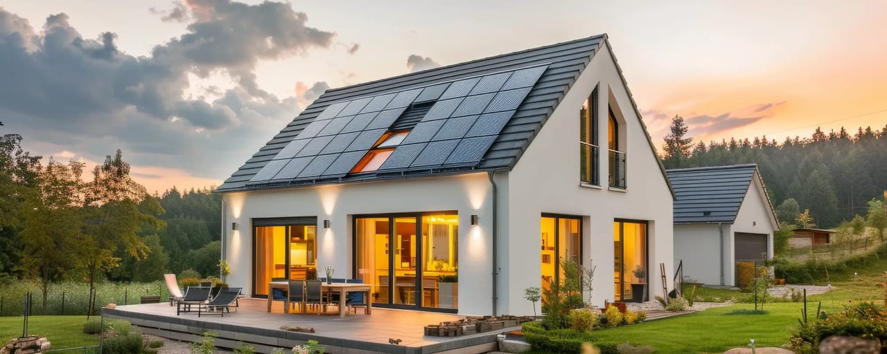 Haus in der Natur mit Photovoltaik