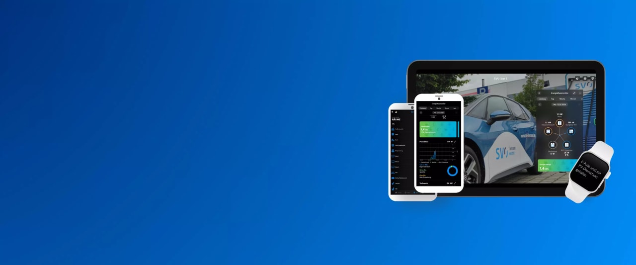 Smartphone, Tablet und Laptop zeigen Lade-App der SVO.