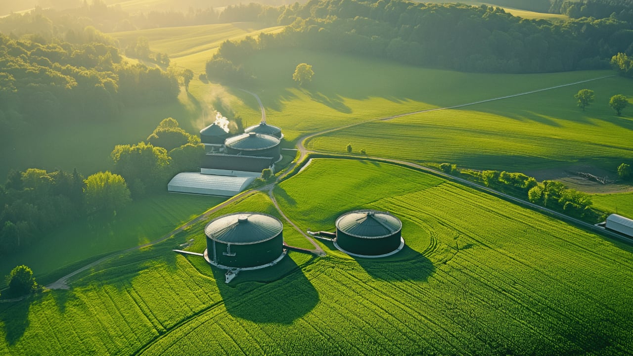Grüne sommerliche Landschaft mit Wäldern.