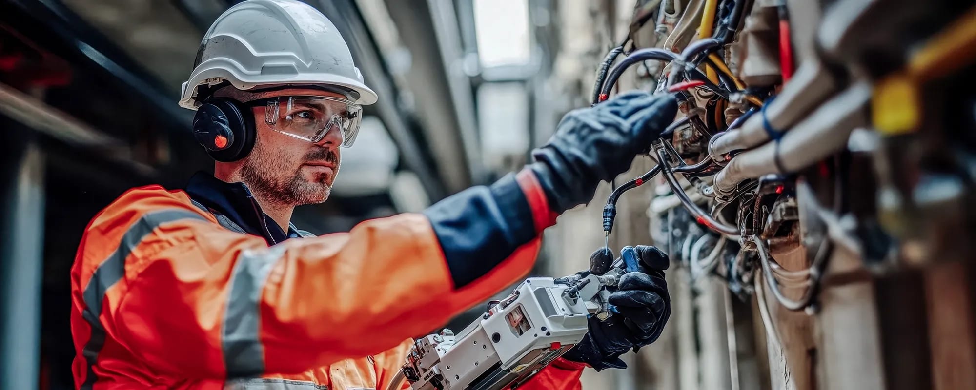 CUN Arbeiter arbeitet an Stromkabeln