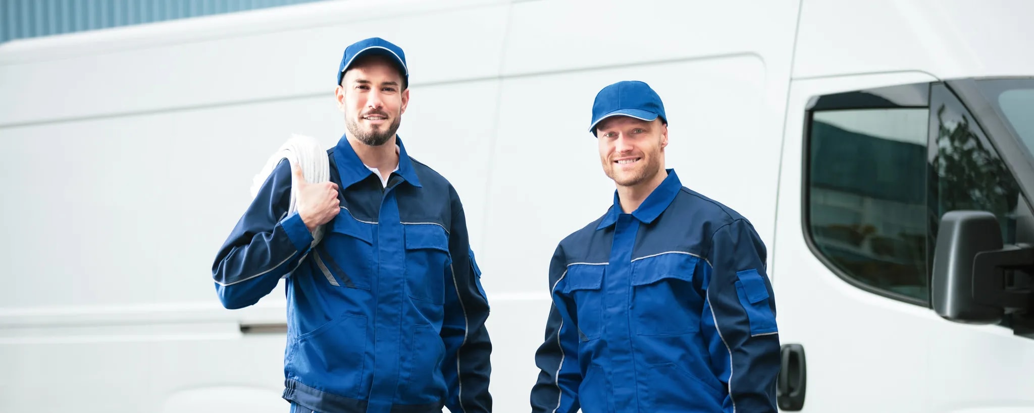 Zwei Installateure vor ihrem Fahrzeug