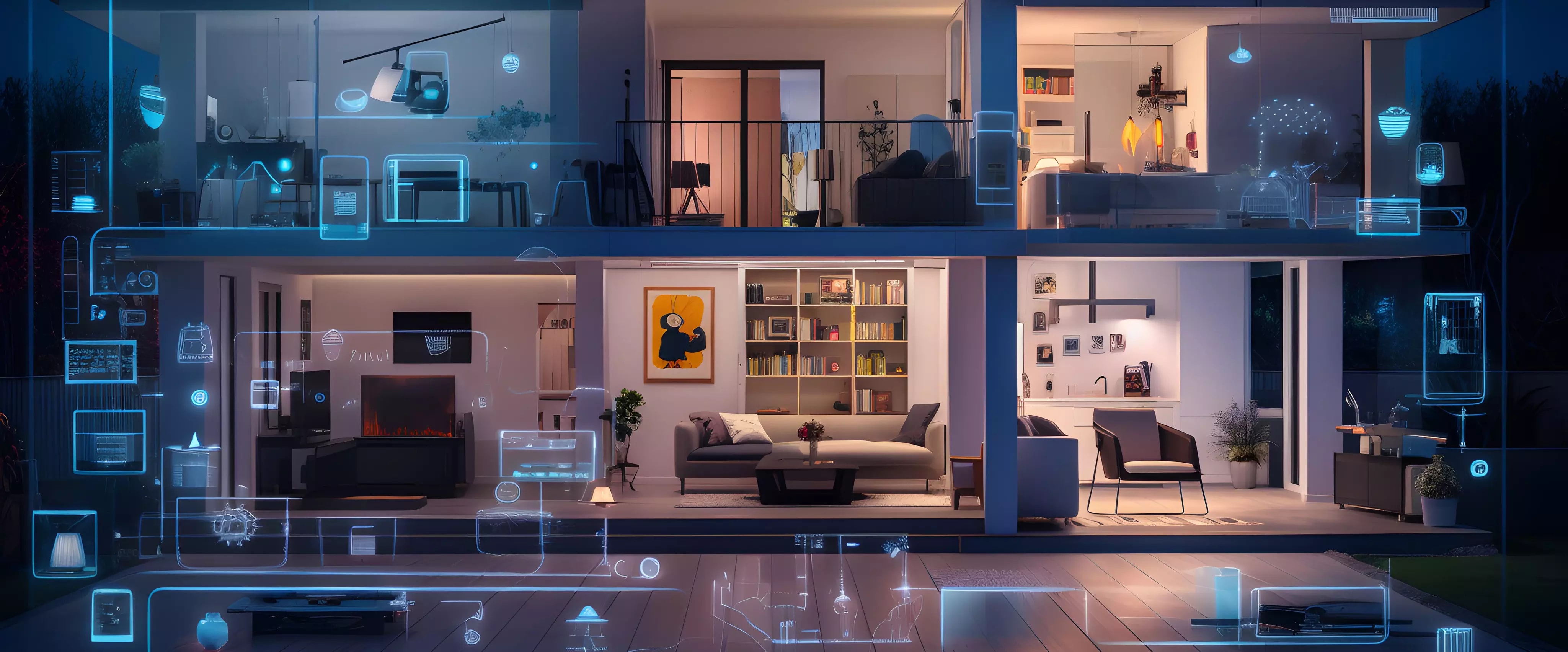 Seitenansicht eines Hauses bei Nacht mit Darstellung der elektrischen Geräte