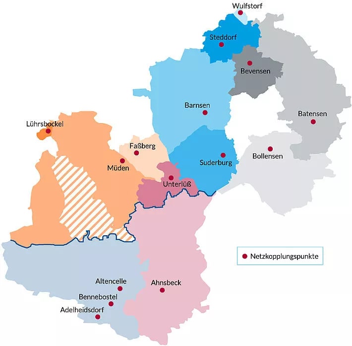 Karte der Netzkopplunspunkte zur Brennwert-Ermittlung in Celle und Uelzen